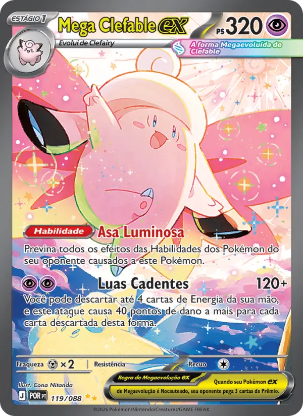 Carta Mega Clefable ex, número 119/88 da coleção Equilíbrio Perfeito