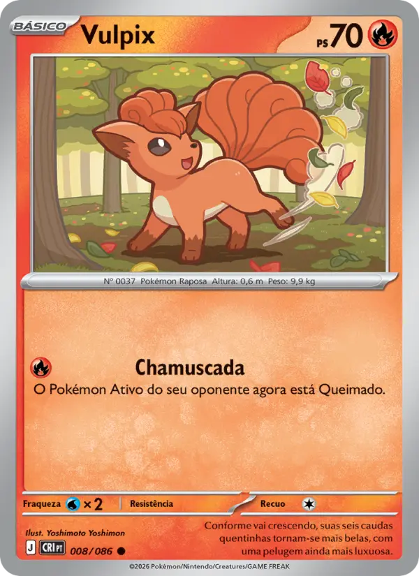 Carta Vulpix, número 008/86 da coleção Caos Ascendente