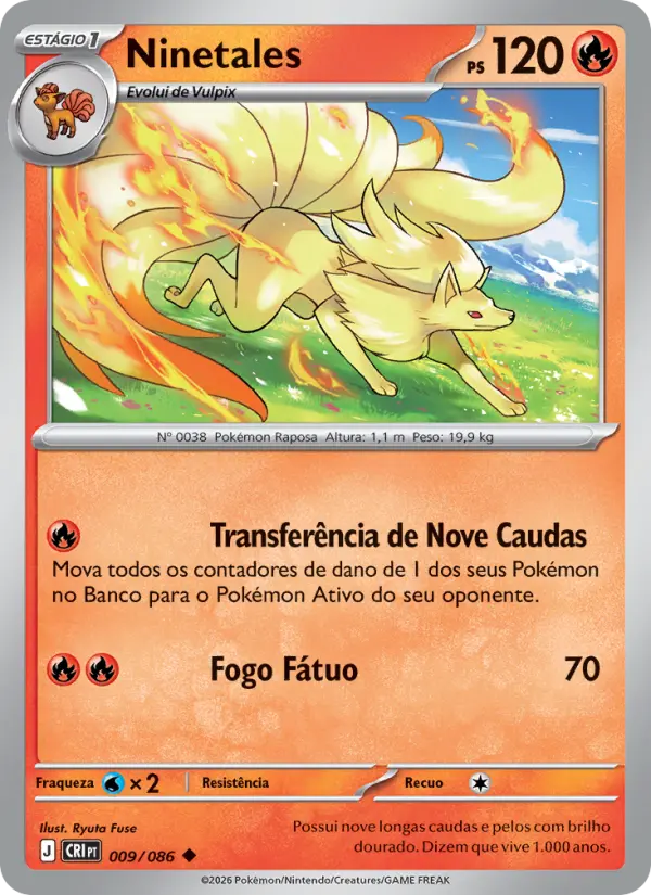 Carta Ninetales, número 009/86 da coleção Caos Ascendente