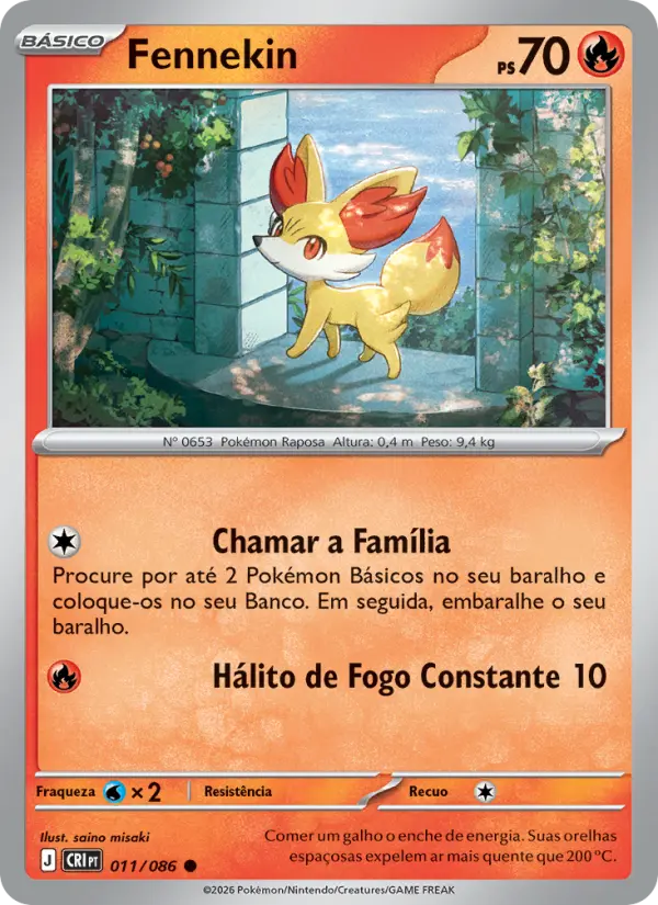 Carta Fennekin, número 011/86 da coleção Caos Ascendente