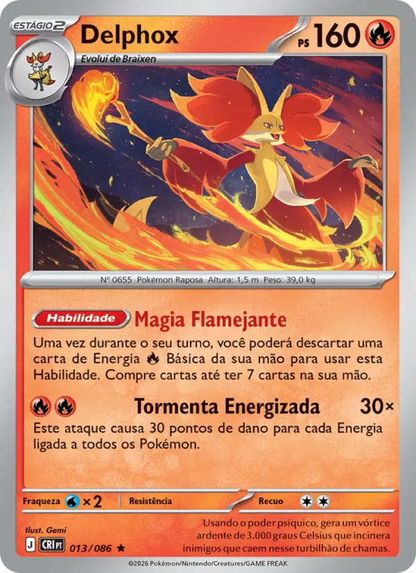 Carta Delphox, número 013/86 da coleção Caos Ascendente