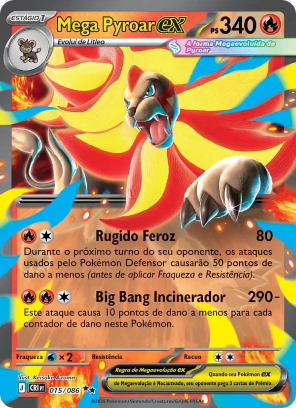 Carta Mega Pyroar ex, número 015/86 da coleção Caos Ascendente