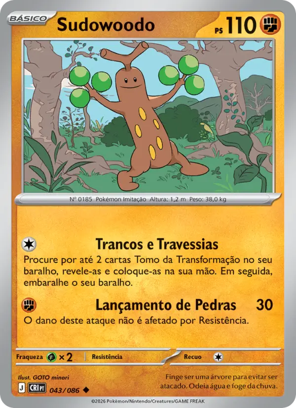 Carta Sudowoodo, número 043/86 da coleção Caos Ascendente