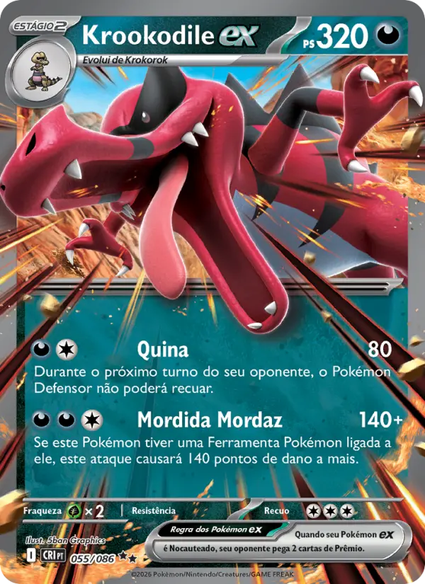 Carta Krookodile ex, número 055/86 da coleção Caos Ascendente