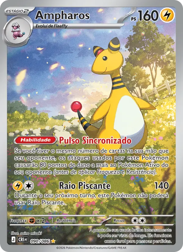 Carta Ampharos, número 090/86 da coleção Caos Ascendente