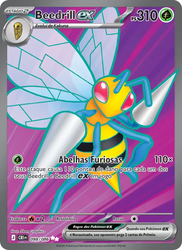 Carta Beedrill ex, número 098/86 da coleção Caos Ascendente