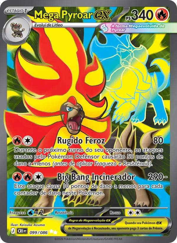 Carta Mega Pyroar ex, número 099/86 da coleção Caos Ascendente