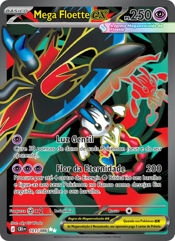 Carta Mega Floette ex, número 101/86 da coleção Caos Ascendente