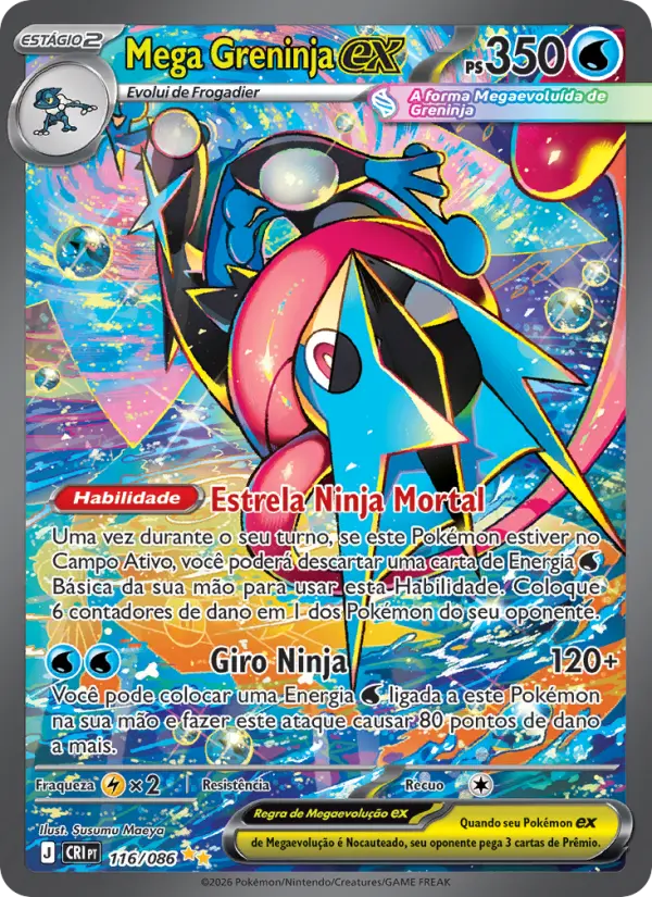 Carta Mega Greninja ex, número 116/86 da coleção Caos Ascendente