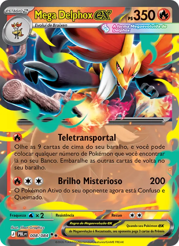 Carta Mega Delphox ex, número 008/84 da coleção Escuridão Absoluta