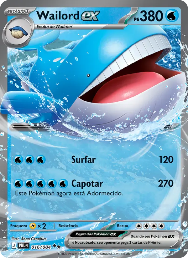 Carta Wailord ex, número 016/84 da coleção Escuridão Absoluta