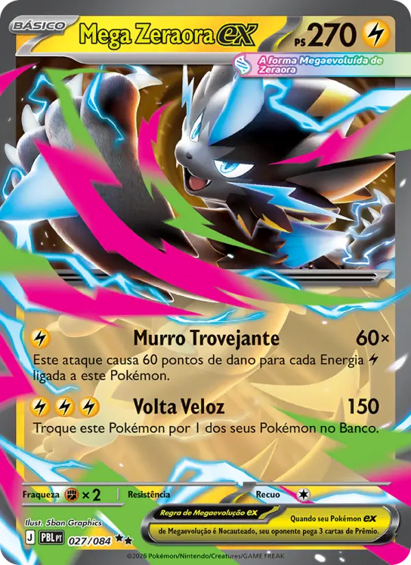 Carta Mega Zeraora ex, número 027/84 da coleção Escuridão Absoluta