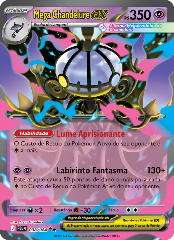 Carta Mega Chandelure ex, número 038/84 da coleção Escuridão Absoluta