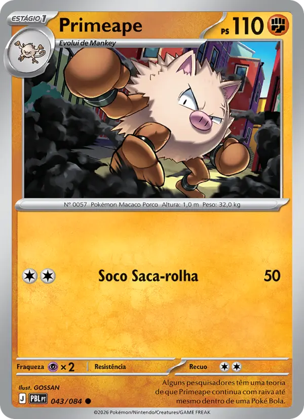 Carta Primeape, número 043/84 da coleção Escuridão Absoluta
