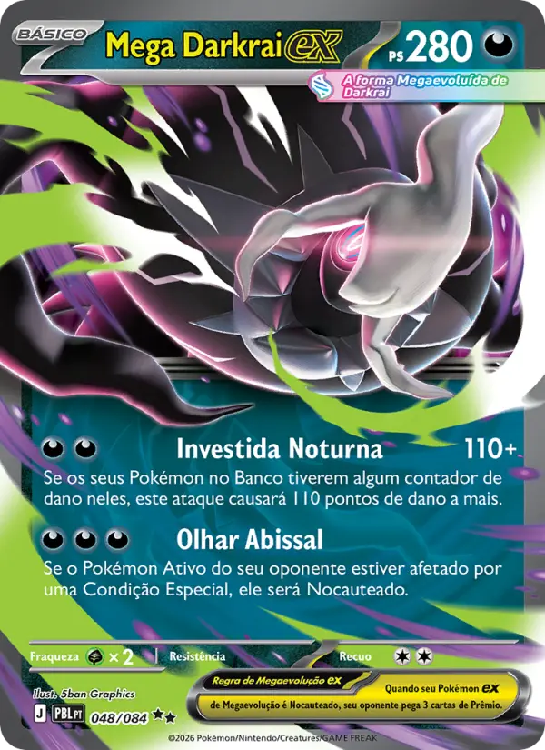 Carta Mega Darkrai ex, número 048/84 da coleção Escuridão Absoluta