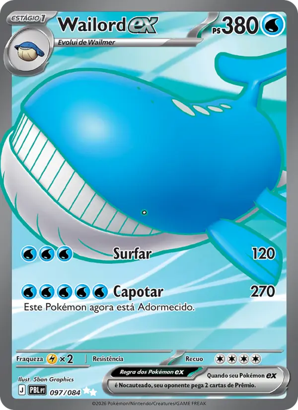 Carta Wailord ex, número 097/84 da coleção Escuridão Absoluta
