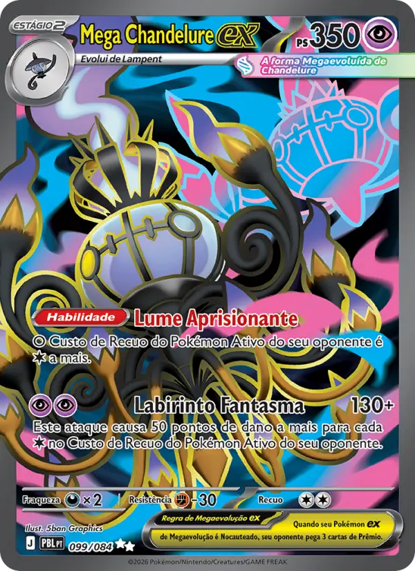 Carta Mega Chandelure ex, número 099/84 da coleção Escuridão Absoluta