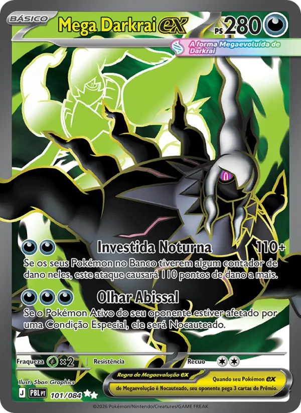 Carta Mega Darkrai ex, número 101/84 da coleção Escuridão Absoluta
