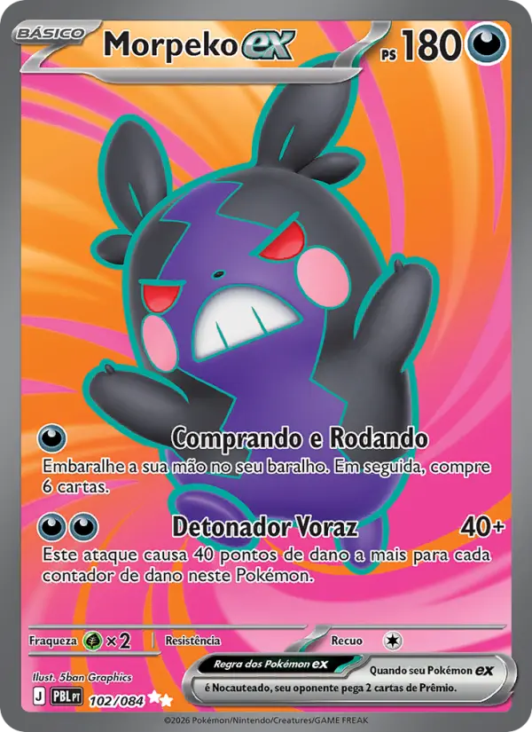 Carta Morpeko ex, número 102/84 da coleção Escuridão Absoluta
