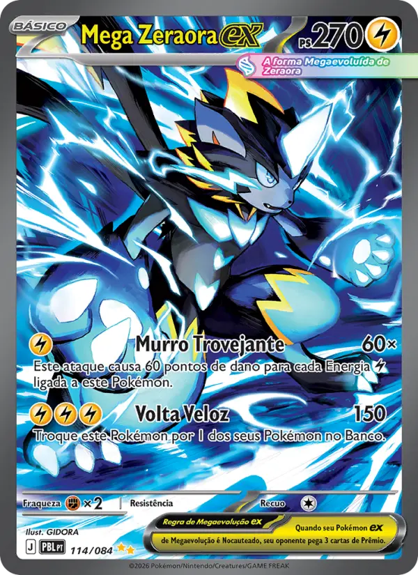 Carta Mega Zeraora ex, número 114/84 da coleção Escuridão Absoluta