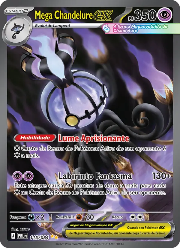 Carta Mega Chandelure ex, número 115/84 da coleção Escuridão Absoluta