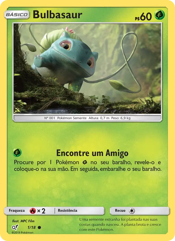 Carta Bulbasaur, número 1/18 da coleção Detetive Pikachu