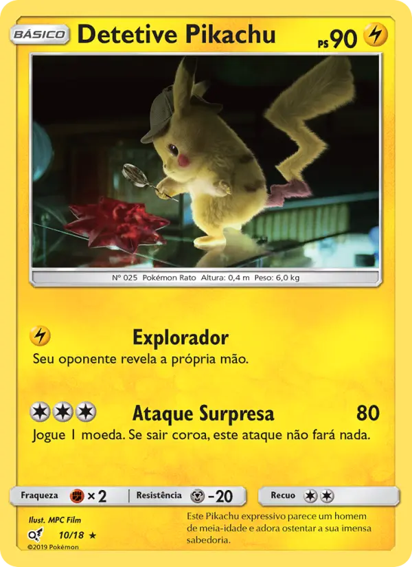 Carta Detective Pikachu, número 10/18 da coleção Detetive Pikachu