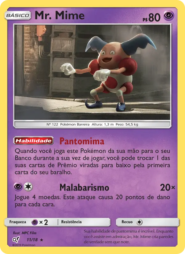 Carta Mr. Mime, número 11/18 da coleção Detetive Pikachu