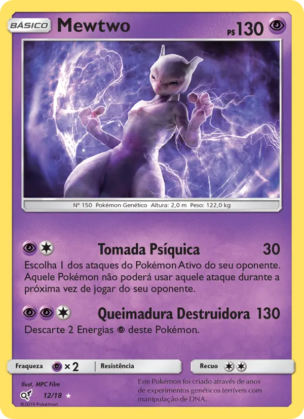 Carta Mewtwo, número 12/18 da coleção Detetive Pikachu