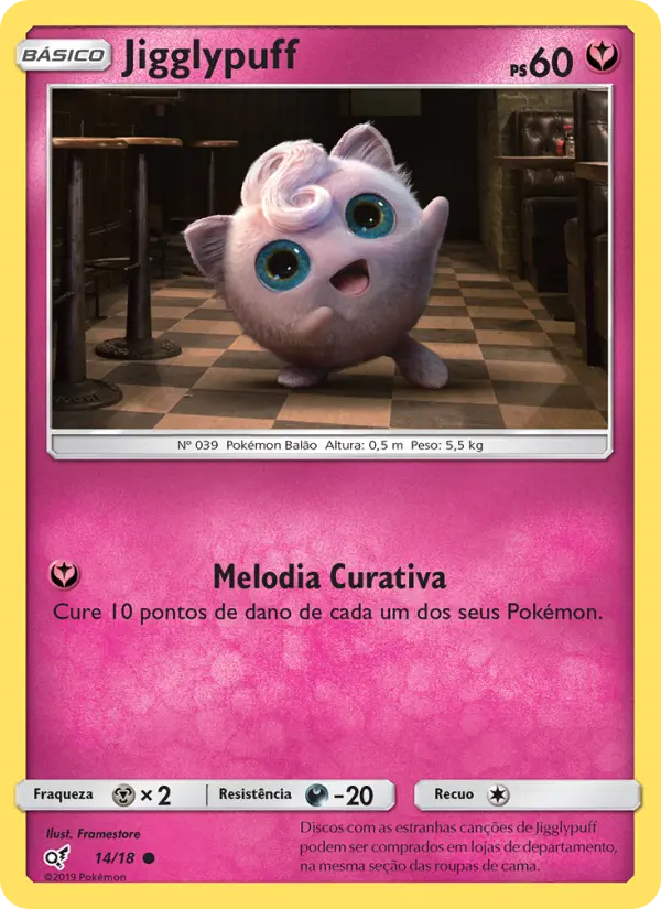 Carta Jigglypuff, número 14/18 da coleção Detetive Pikachu