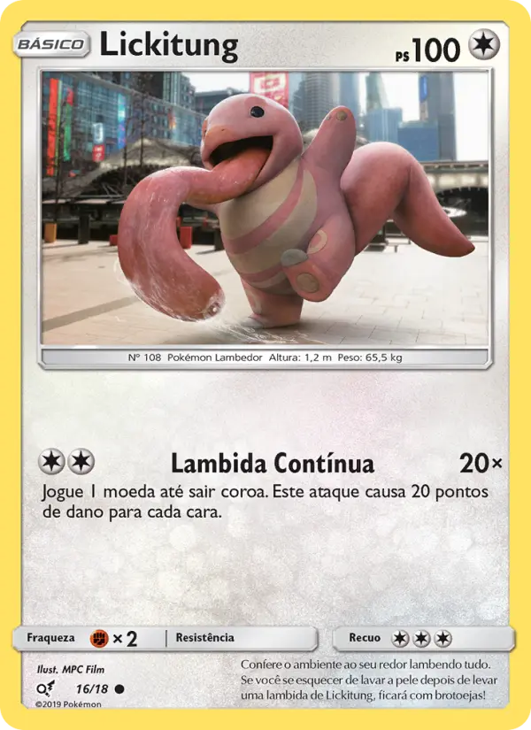 Carta Lickitung, número 16/18 da coleção Detetive Pikachu