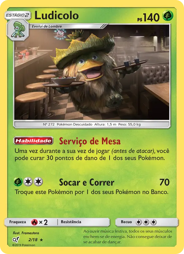 Carta Ludicolo, número 2/18 da coleção Detetive Pikachu