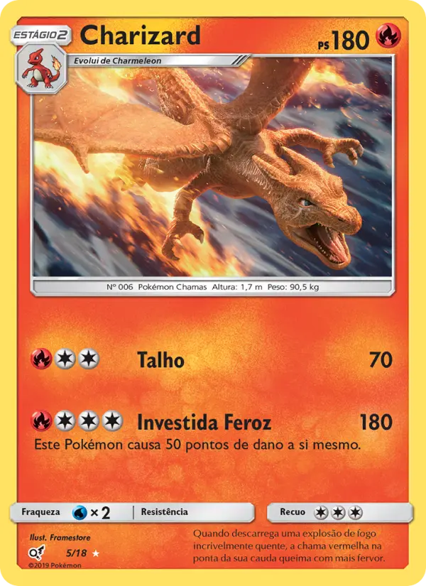 Carta Charizard, número 5/18 da coleção Detetive Pikachu