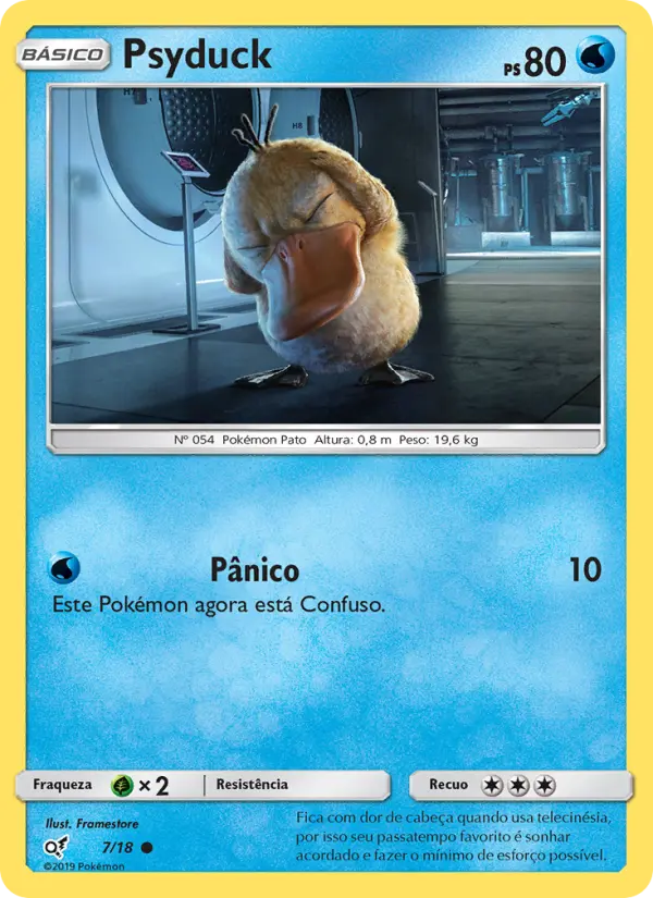 Carta Psyduck, número 7/18 da coleção Detetive Pikachu