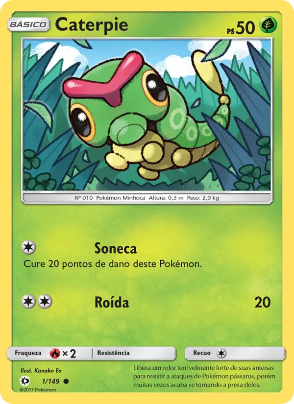 Carta Caterpie, número 1/149 da coleção Sol e Lua