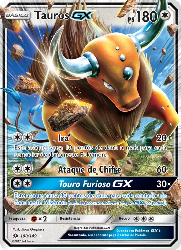 Carta Tauros GX, número 100/149 da coleção Sol e Lua