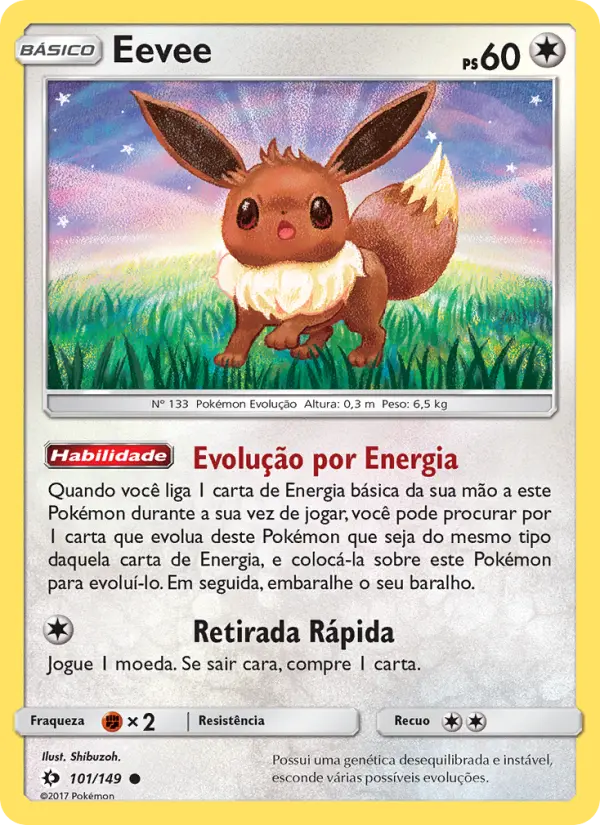 Carta Eevee, número 101/149 da coleção Sol e Lua