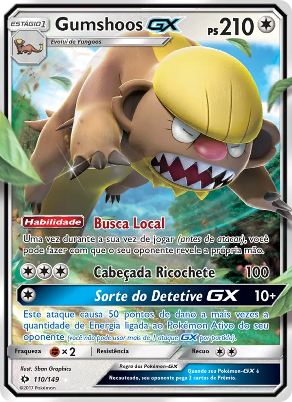 Carta Gumshoos GX, número 110/149 da coleção Sol e Lua