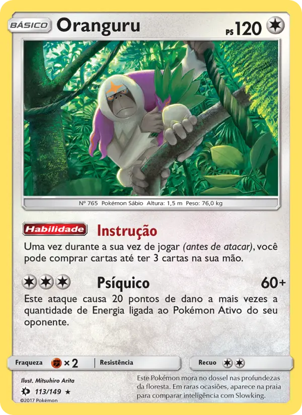 Carta Oranguru, número 113/149 da coleção Sol e Lua