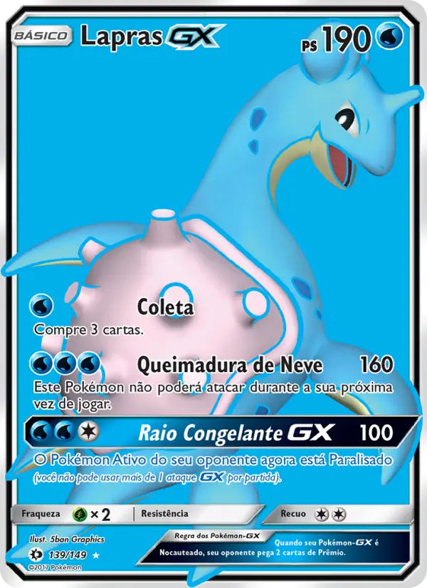 Carta Lapras GX, número 139/149 da coleção Sol e Lua
