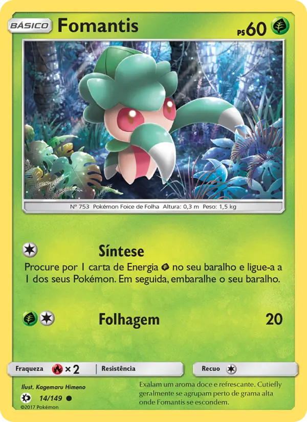 Carta Fomantis, número 14/149 da coleção Sol e Lua