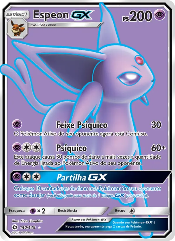 Carta Espeon GX, número 140/149 da coleção Sol e Lua
