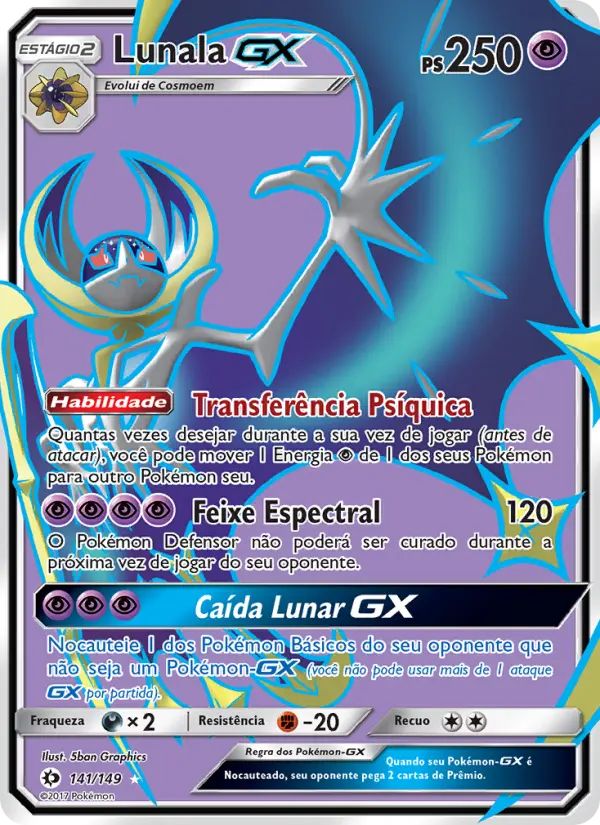 Carta Lunala GX, número 141/149 da coleção Sol e Lua