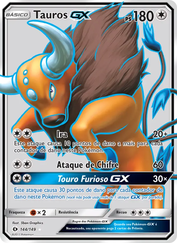 Carta Tauros GX, número 144/149 da coleção Sol e Lua