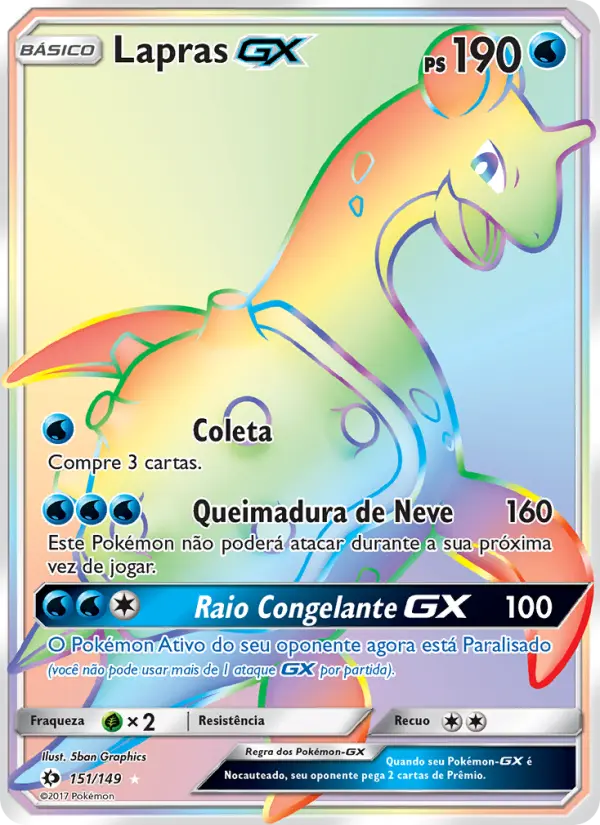 Carta Lapras GX, número 151/149 da coleção Sol e Lua