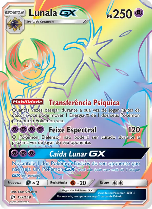 Carta Lunala GX, número 153/149 da coleção Sol e Lua