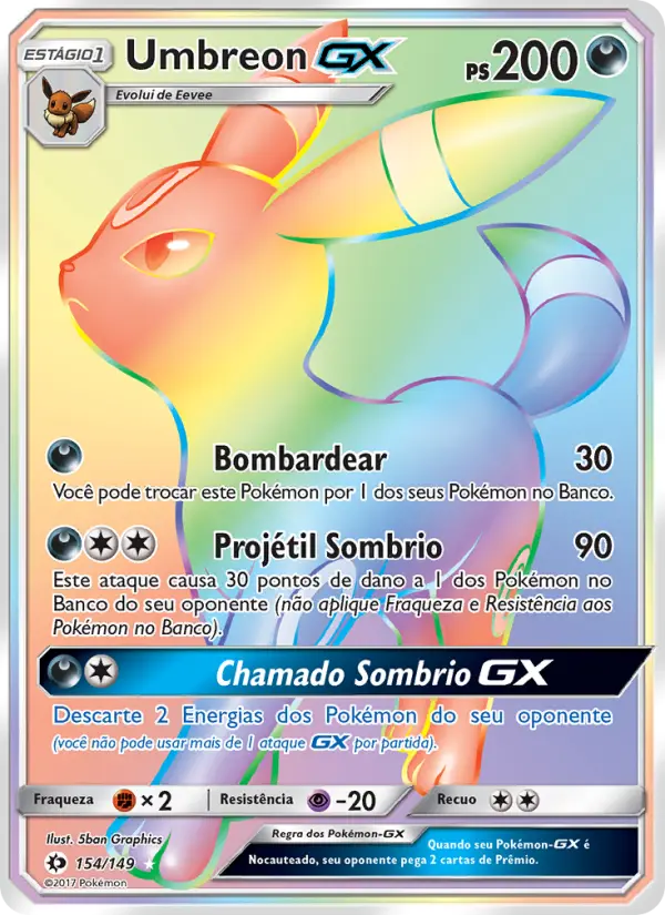 Carta Umbreon GX, número 154/149 da coleção Sol e Lua