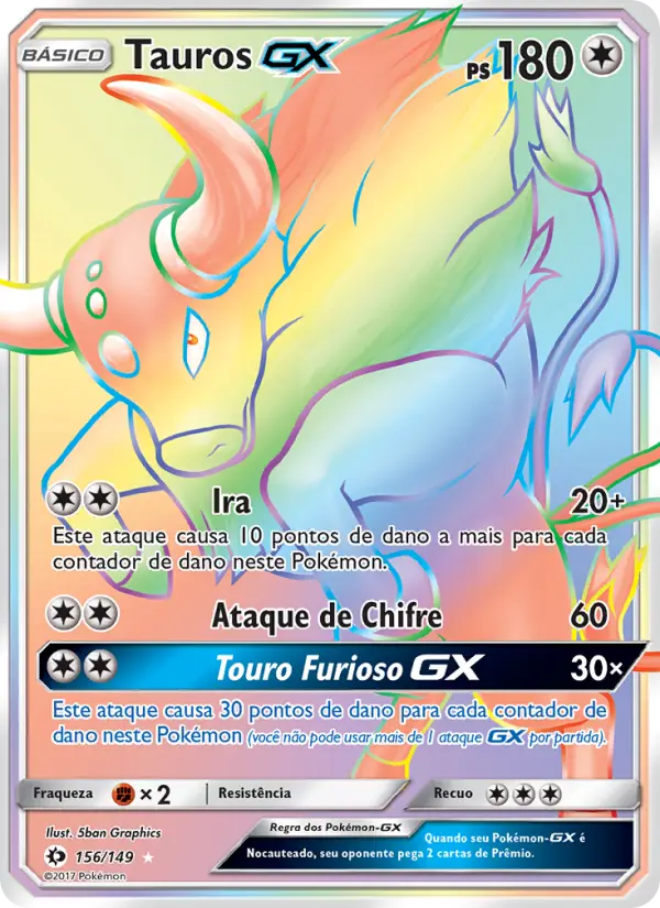 Carta Tauros GX, número 156/149 da coleção Sol e Lua