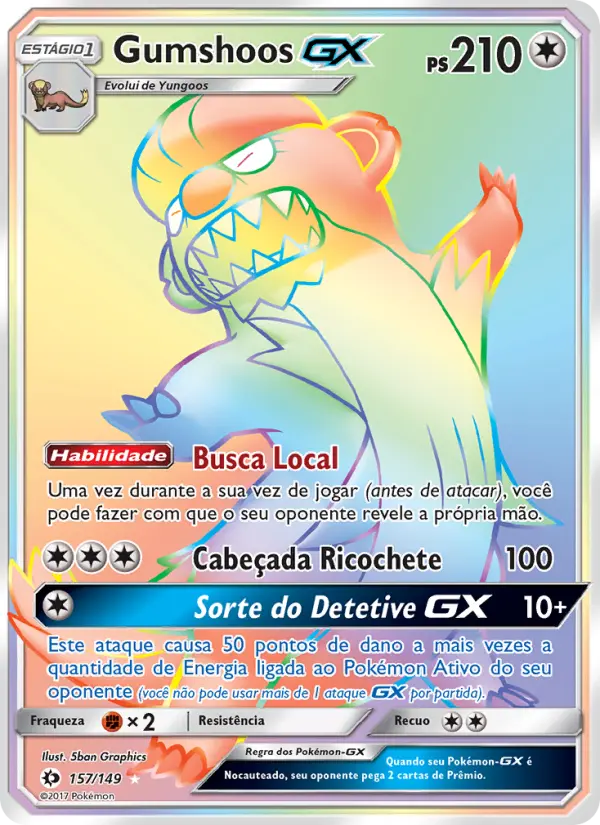 Carta Gumshoos GX, número 157/149 da coleção Sol e Lua