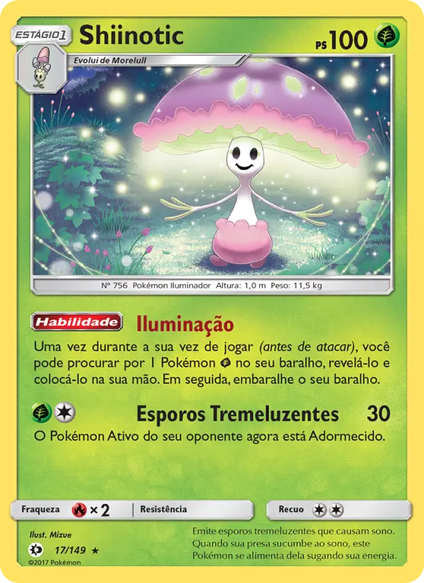 Carta Shiinotic, número 17/149 da coleção Sol e Lua